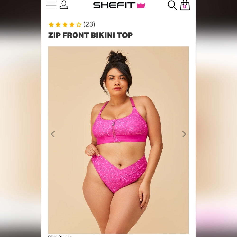 Zip Front Bikini Top - Hot Pink Splash / 5Luxe